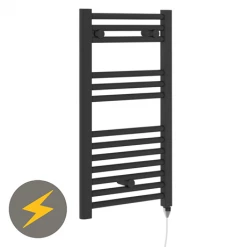 E-Diamond Electric Only Heated Towel Rail - W400mm x H720mm - Matt Black - Straight