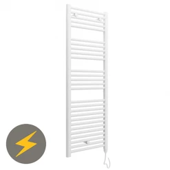 E-Diamond Electric Only Heated Towel Rail - W480mm x H1375mm - White - Straight