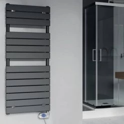 E-Milan Electric Only Heated Towel Rail w. Digital Thermostat - W500mm x H1213mm - Anthracite -Cheap Bathroom Heating Store 389051 d4 460