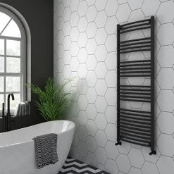 Diamond Curved Heated Towel Rail - W600 x H1600mm - Anthracite