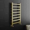 Arezzo Cube Brushed Brass 800 x 500 Heated Towel Rail -Cheap Bathroom Heating Store AZ85BBSQ n p