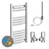Diamond 400 x 800mm Curved Heated Towel Rail (incl. Valves + Electric Heating Kit) -Cheap Bathroom Heating Store COL001 EHK n p