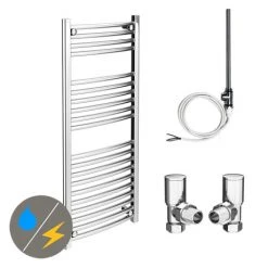 Diamond 500 x 1200mm Curved Heated Towel Rail (incl. Valves + Electric Heating Kit)