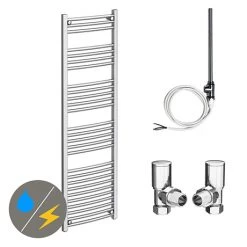 Diamond 500 x 1600mm Curved Heated Towel Rail (incl. Valves + Electric Heating Kit)