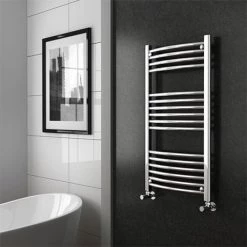 Diamond Curved Heated Towel Rail - W600 x H1000mm - Chrome