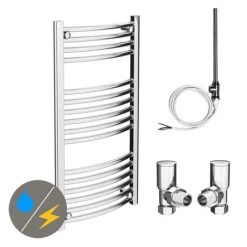 Diamond 500 x 1000mm Curved Heated Towel Rail (incl. Valves + Electric Heating Kit)