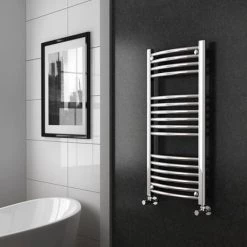 Diamond 500 x 1000mm Curved Heated Towel Rail (incl. Valves + Electric Heating Kit) -Cheap Bathroom Heating Store COL025 EHK d4 460