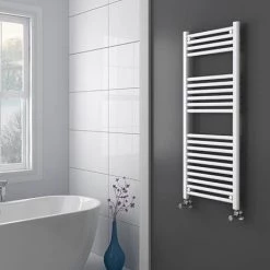 Diamond White 500 x 1200mm Straight Heated Towel Rail (incl. Valves + Electric Heating Kit) -Cheap Bathroom Heating Store COL031 EHK d3 460