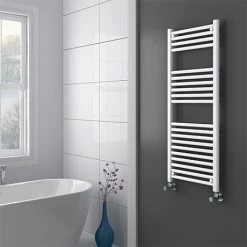 Diamond Heated Towel Rail - W500 x H1200mm - White - Straight