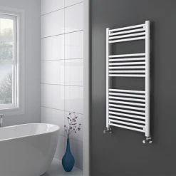 Diamond Heated Towel Rail - W600 x H1200mm - White - Straight