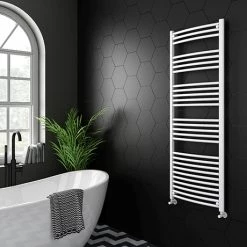 Diamond Curved Heated Towel Rail - W600 x H1600mm - White
