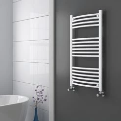 Diamond Curved Heated Towel Rail - W600 x H1000mm - White