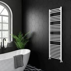 Diamond Curved Heated Towel Rail - W500 x H1600mm - White