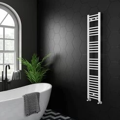 Diamond Heated Towel Rail - W300 x H1600mm - White - Straight