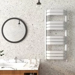 Milan Bow-Fronted White 1200 x 550 Designer Flat Panel Heated Towel Rail -Cheap Bathroom Heating Store MBTR125W4 d2 460