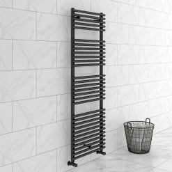 Monza Matt Black 1450 x 500 Round Bar Heated Towel Rail