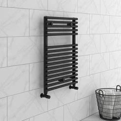 Monza Black 730 x 500 Round Bar Heated Towel Rail