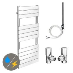 Milan 490 x 1200mm Heated Towel Rail (inc. Valves + Electric Heating Kit)