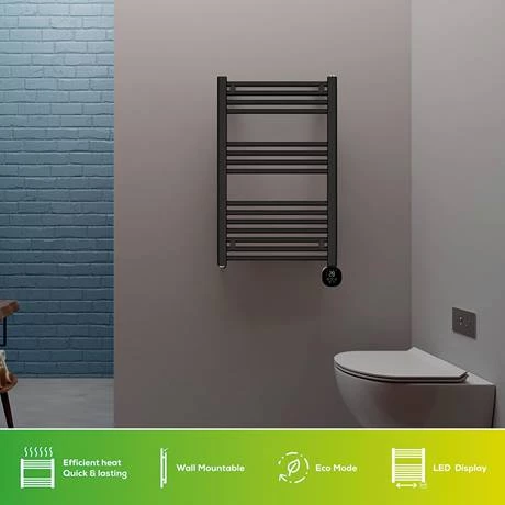 TCP Smart 500W Black 800 x 500mm Wi-Fi Energy Saving Electric Only Towel Radiator 4 TCP Smart 500W Black 800 x 500mm Wi-Fi Energy Saving Electric Only Towel Radiator - Image 2