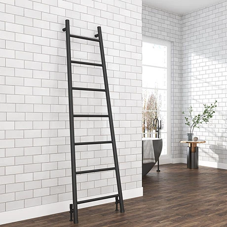 Venice Matt Black Leaning Ladder 1800 x 500mm Heated Towel Rail 3 Venice Matt Black Leaning Ladder 1800 x 500mm Heated Towel Rail